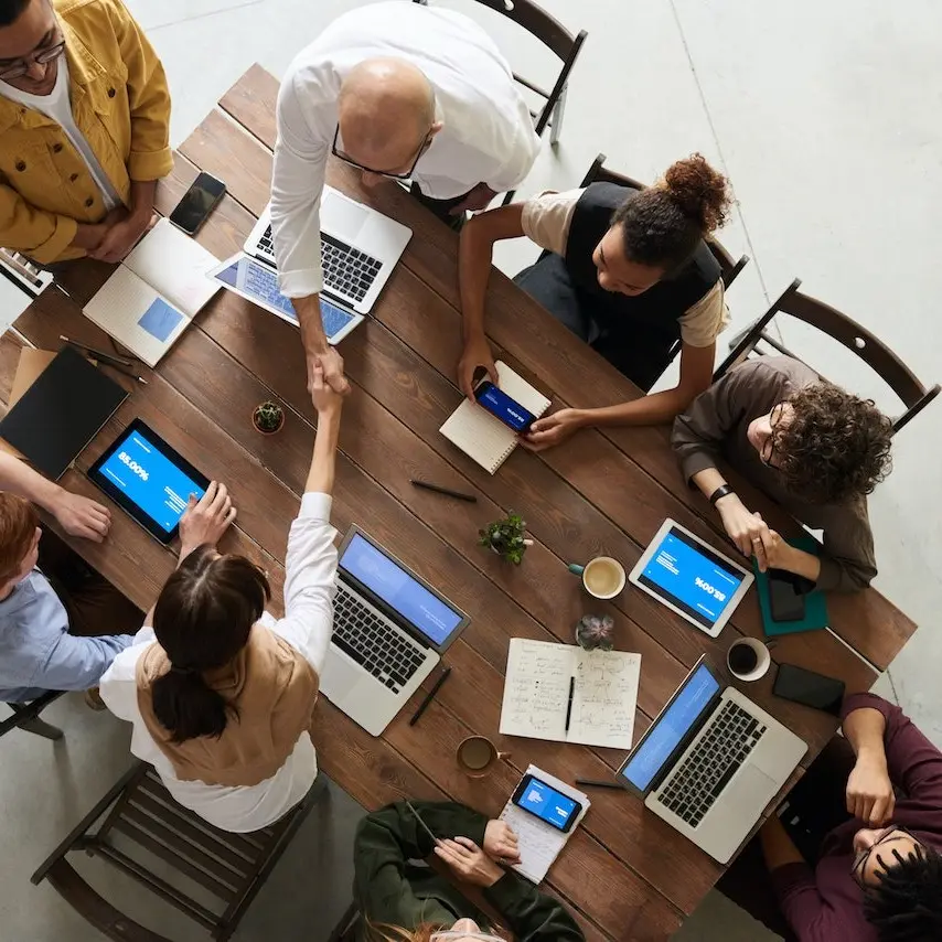 Image of a meeting taking place in an office